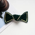 Elegant dark green velvet bow hair clip with gold trim edge for women hairstyle - Spring Clip-Green