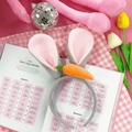 Süßer Plüsch-Hasenohren-Haarreif in Grau und Rosa mit Karotte für Party und Cosplay - Graues Stirnband