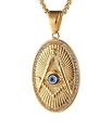 Gold plated stainless steel Freemasonry oval pendant with rhinestones and all-seeing eye - Gold Color Pendant (No Chain)