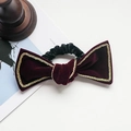 Elegant burgundy velvet bow hair scrunchie with golden braided edge for women - Hair Tie-Wine Red