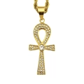 Ciondolo croce egiziana Ankh in oro con cristalli pavé e catena a corda spessa - Solo Ciondolo (Senza Catena) - Oro