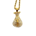 Hiphop iced out money bag pendant with dollar sign and gold twisted rope chain - Gold