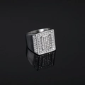 Luxurious hip hop square signet ring for men featuring pavé set cubic zirconia stones - Steel