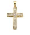 Polished gold titanium steel cross pendant necklace with sparkling white rhinestones - Pendant Only (No Chain) / Gold