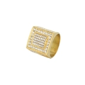 Hip hop gold plated stainless steel square ring with micro paved white zircons - Gold