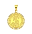 Ciondolo segno dollaro in oro hip-hop con motivo greco e cerchio di zirconi bianchi - Pendaglio Oro Solo (Senza Catena)