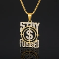 Iced out gold hip hop pendant necklace with Stay Focused lettering and dollar sign - Dollar Sign Pendant Only (Without Chain)