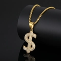 Collar con colgante signo de dólar dorado hip-hop con diamantes de imitación brillantes - Pendant Only (Without Chain)