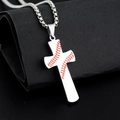 Collier pendentif croix style baseball en acier inoxydable argenté avec détails de couture - Pendentif Argenté Uniquement (Sans Chaîne)
