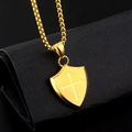 Macro view of gold shield pendant with cross engraving and brushed metal texture - Cross Shield Pendant Only (Without Chain) / Gold
