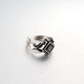 Punk style stainless steel ring with square black gemstone and gothic relief textures - US 8 / Black