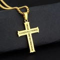 Golden titanium steel cross pendant necklace with Bible verse on black textured background - Pendant Only (Without Chain) / Gold
