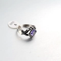 Punk vintage stainless steel ring with a square purple gemstone and retro floral texture - US 8 / Purple
