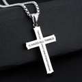 Polished silver stainless steel cross pendant necklace with engraved scripture - Pendant Only (Without Chain) / Silver