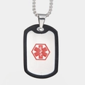 Medical alert dog tag necklace with Star of Life symbol and black silencer ring - Silver Pendant Only