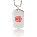 Polished silver medical ID dog tag necklace with red Star of Life on white background - Medical ID Dog Tag Silver (Pendant Only)