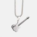 Collar con colgante de guitarra eléctrica en acero de titanio plateado y detalles negros - Solo colgante
