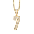 Gepolijste gouden nummer 7 hanger ketting met zirkonia stenen aan een box schakel - Nummer 7 Hanger Zonder Ketting