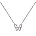 Collana elegante con pendente a farfalla in argento e zirconi su catena a maglia O - Collana a Farfalla Scintillante Cava (Rame Placcato Oro Bianco)