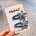 Coppia di fermagli per capelli a stella in pelle PU grigia con cordino blu a spirale - Blu