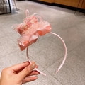 Diadema de mini sombrero rosa con encaje y perlas para accesorio de fiesta - Estilo Pastel Rosa (X1386)