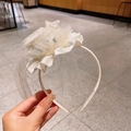 Diadema de encaje blanco con mini velo y perlas para peinados de fiesta para niñas - Estilo Velo (X1386)