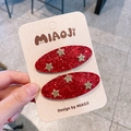 Pair of red glitter BB hair clips with gold star accents for girls on display card - Red