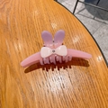 Pinza per capelli a orecchie di coniglio rosa con sfumatura viola e fiocco avorio - Rosa