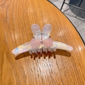 Molla per capelli bianca perlata con orecchie di coniglio, fiocco rosa e strass lucido - Bianco Perla
