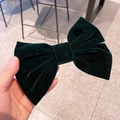 Eleganter großer dunkelgrüner Samt-Schleifen-Haarclip mit Metallspange im Vintage-Stil - Federclips / Grün