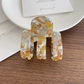 Pinza per capelli media in acetato con motivo marmorizzato giallo e grigio vintage - Marrone