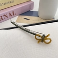 Vintage olivgrüne Haarspange aus Metall mit gelber Harzschleife für elegantes Styling - Gelbe Schleife