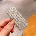 Handmade light grey knitted wool rectangular hair clip with a cozy fuzzy texture - Grass Green Square Clip