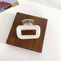 Elegant pearlescent white acetate square hair claw clip with minimalist marble texture finish - White Shell Texture Style