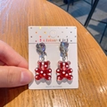 Cute clip-on earrings with red translucent resin bears and crystal hearts on card - Bear