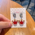 Sparkly red resin crown clip-on earrings with heart rhinestone for kids without piercings - Crown