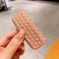 Pink rectangular knit hair clip featuring thick wool texture for autumn and winter styles - Orange Square