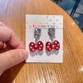 Resin cartoon fruit ear clips for girls with red polka dot bow and heart rhinestone - Bow Tie