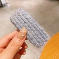 Elegant light gray rectangular knit hair clip with soft plush texture for winter - Blue Square