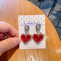 Kids clip-on earrings with red glitter heart pendant and golden bow for non-pierced ears - Heart