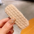 Rectangle beige knit hair clip with textured wool fabric for a sweet winter hair accessory - Yellow Square