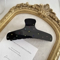 Elegant black acetate hair claw clip with colorful rhinestones in a vintage aesthetic - Large Claw Clip / Black