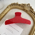 Elegant red acetate hair claw clip with colorful rhinestones and minimalist arch design - Large Claw Clip / Red