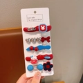 Set di 5 mollette per bambini con motivi a coniglio rosso, ciliegie e fiori - Cuore Argento
