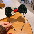 Serre-tête de Noël avec grand nœud à paillettes vertes et décorations de houx - Nœud Vert