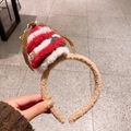 Diadema navideña de felpa con mini gorro de rayas rojas y blancas y un lazo dorado - Diadema / Árbol de Navidad de Lentejuelas Rojas