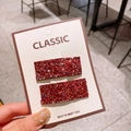 Sparkly dark red glitter rectangular hair clips for girls set on a classic display card - Red