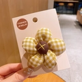Cute yellow plaid sunflower hair clip with 3D cotton padding for women and girls - Yellow