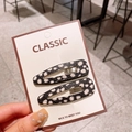 Children's white polka dot leather BB hair clips with classic silver metal fastener - 8-Black with White Dots