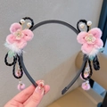 Cerchietto cinese tradizionale con fiore di peluche rosa e nappina lunga di perle - Farfalla di Peluche Rosa